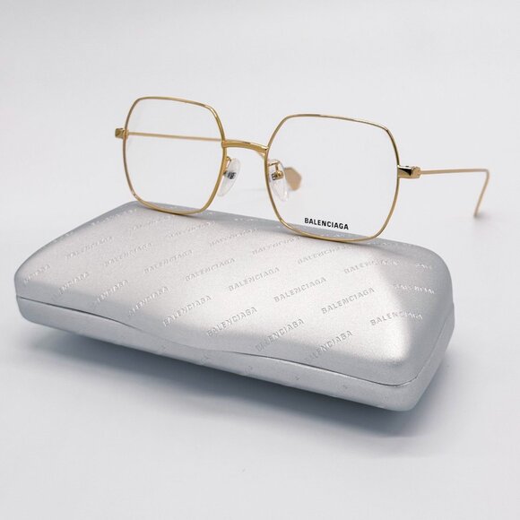 NEW BALENCIAGA EYEGLASSES BB0090O 003 SQUARE GOLD WOMEN EYEWEAR BALENCIAGA - Picture 1 of 9